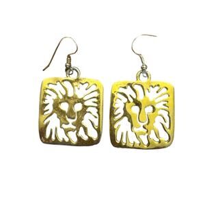 Anne Klien goldtone logo lion retro hook earrings